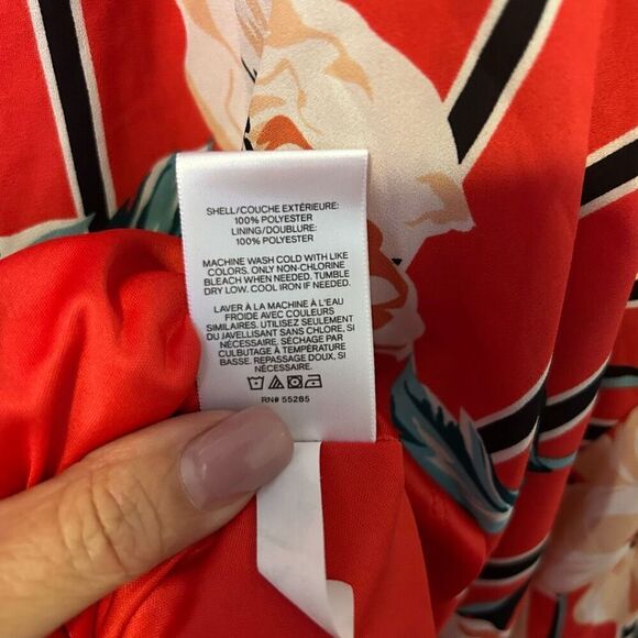 Express Women Dress small Red Floral Long Sleeve Mini Surplice wrap Lined fairy - Picture 9 of 13